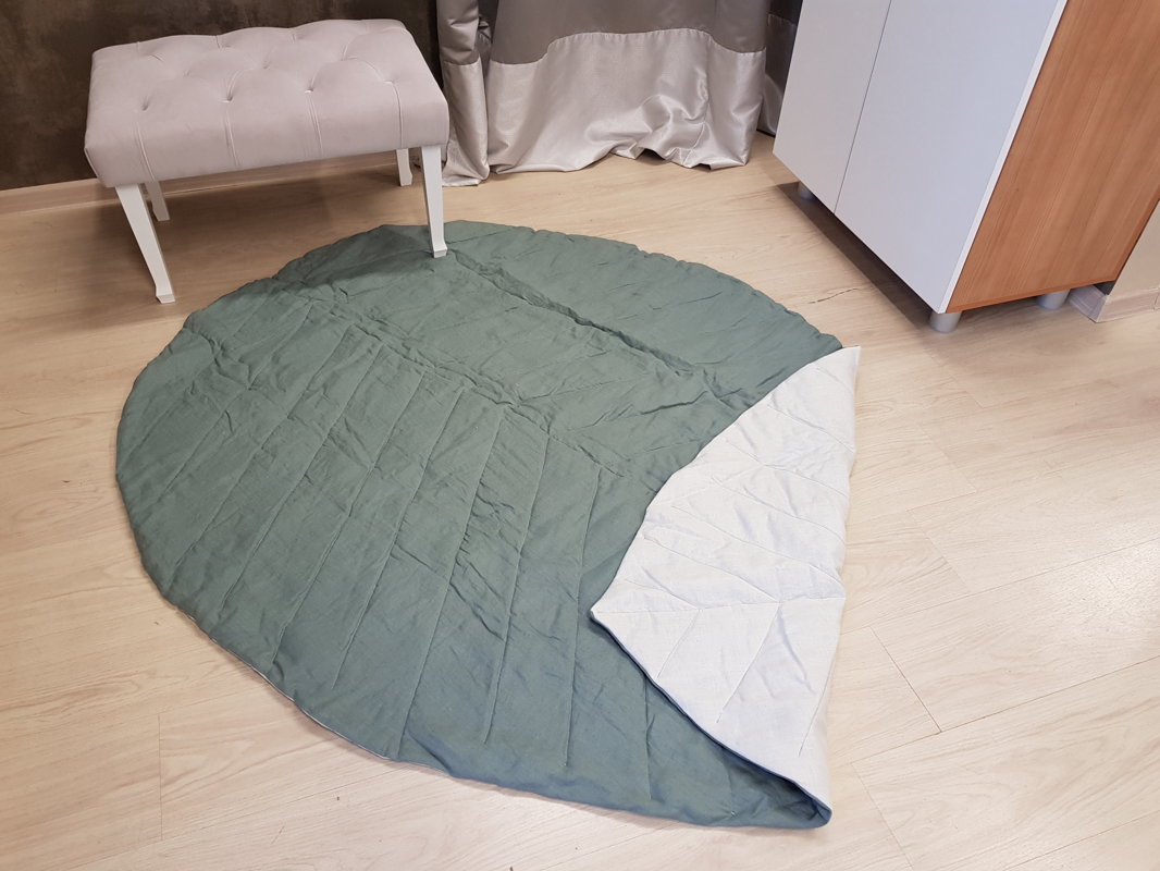 Natūralaus lino užklotas-kilimėlis "LAPAS", žalias