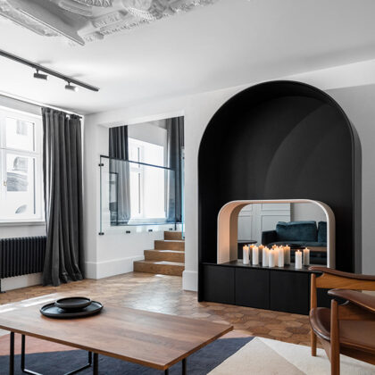 Prabangių apartamentų "HOFT" holas, Ryga. Interjero autorė: Zane Tetere-Šulce.